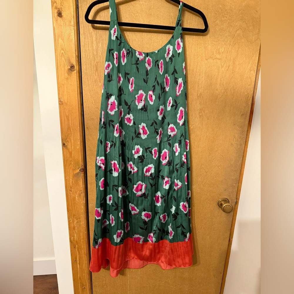 Anthropologie Green Floral Pleated Midi Dress 1X